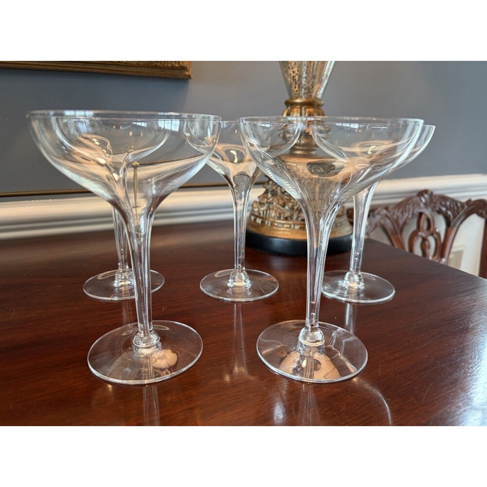 Vintage Hollow Stem Wide Mouth Champagne Coupes High Quality Set of 5 - Tall 6oz